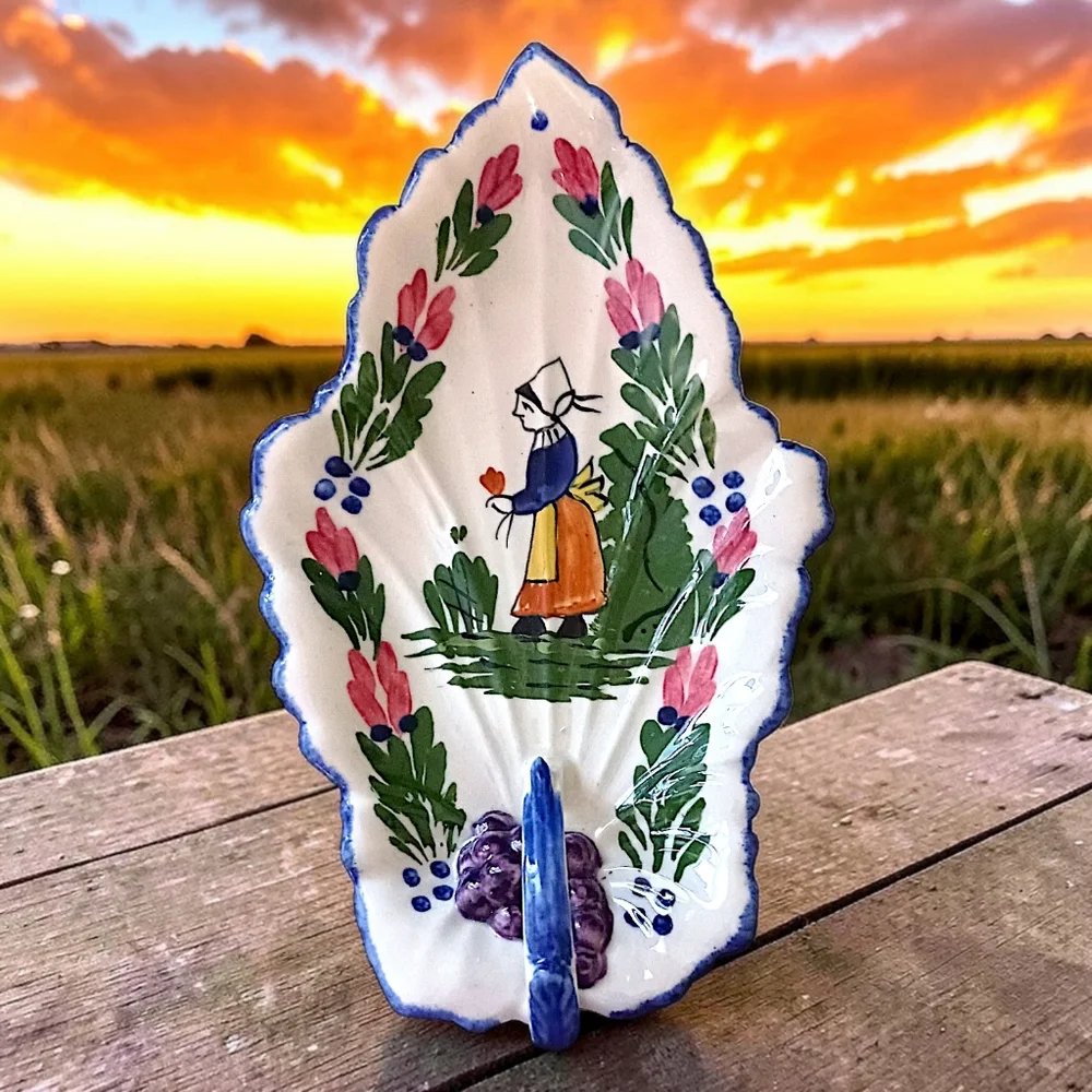 Blue Ridge Pottery Handled‎ Leaf Celery Dish Hand Painted Vintage French Peasant